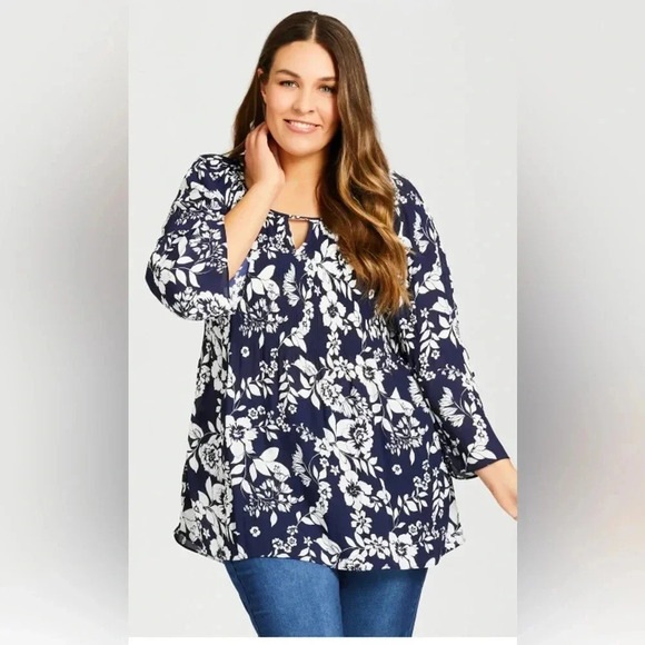 Avenue top pleat print navy blossom size 30/32 - Picture 8 of 10
